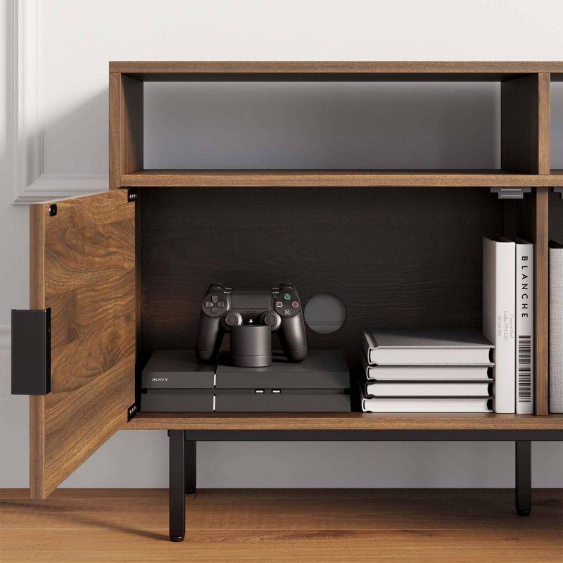 Nathan James Izak Herringbone Media Cabinet Walnut Matte Black: Fir Wood & Metal Storage Console