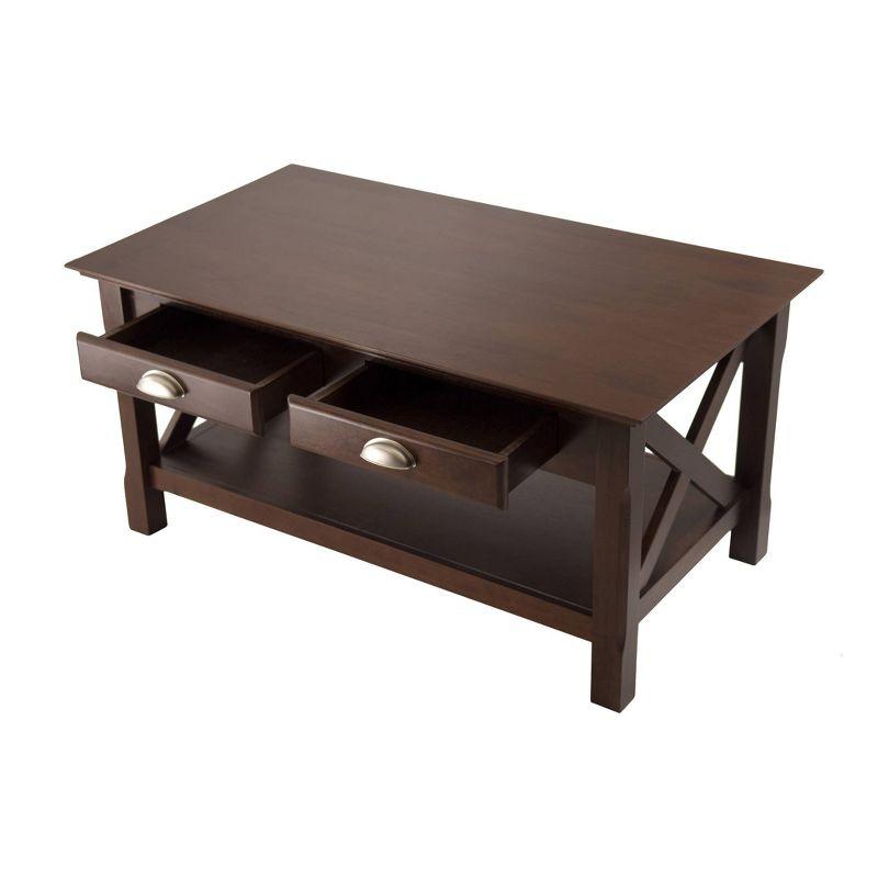 Brown Rectangular Wood Coffee Table with Storage Drawers