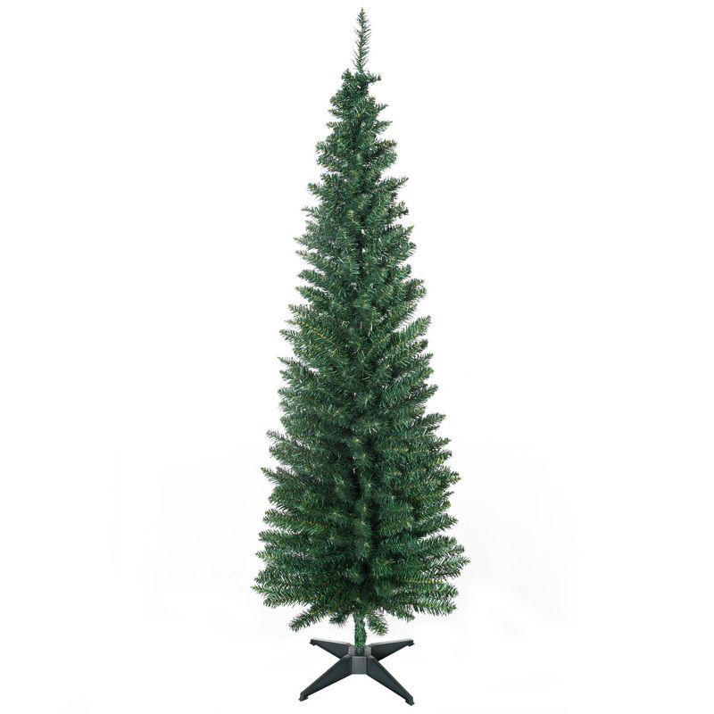 HOMCOM 6 FT Tall Unlit Slim Fir Artificial Christmas Tree with Realistic Branches, and 583 Tips, Green