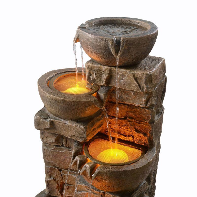 Teamson Home 33.27" Polyresin Cascading Bowls & Stacked Stones LED Fountain: Rust-Resistant, Electric Pump, Ground Freestanding