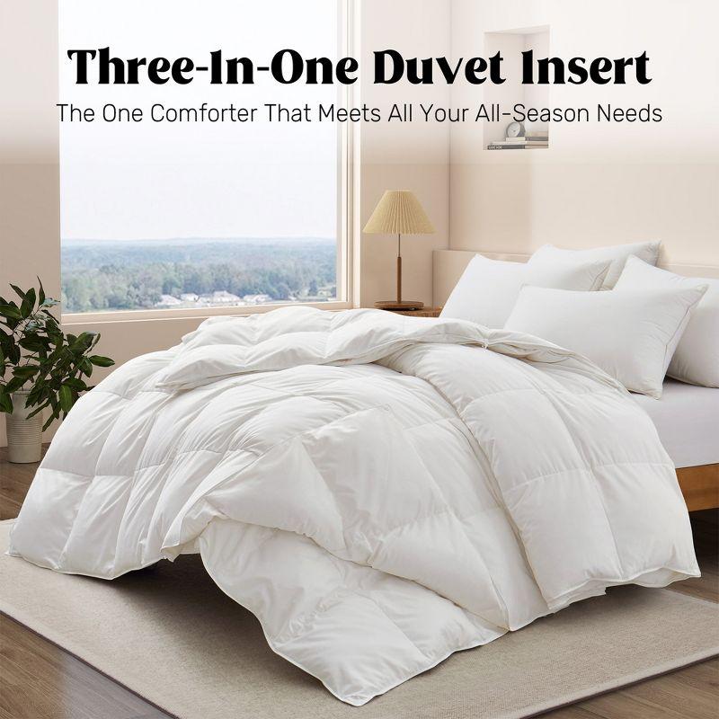 Peace Nest 3-in-1 White Goose Down Comforter, Lightweight & All Season Duvet Inserts Buttoned Quilt with 8 Corner Tabs, King