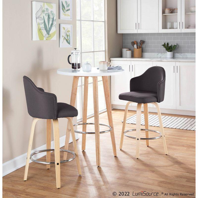 LumiSource Set of 2 Ahoy Polyester/Metal/Wood Counter Height Barstools Natural/Chrome/Charcoal
