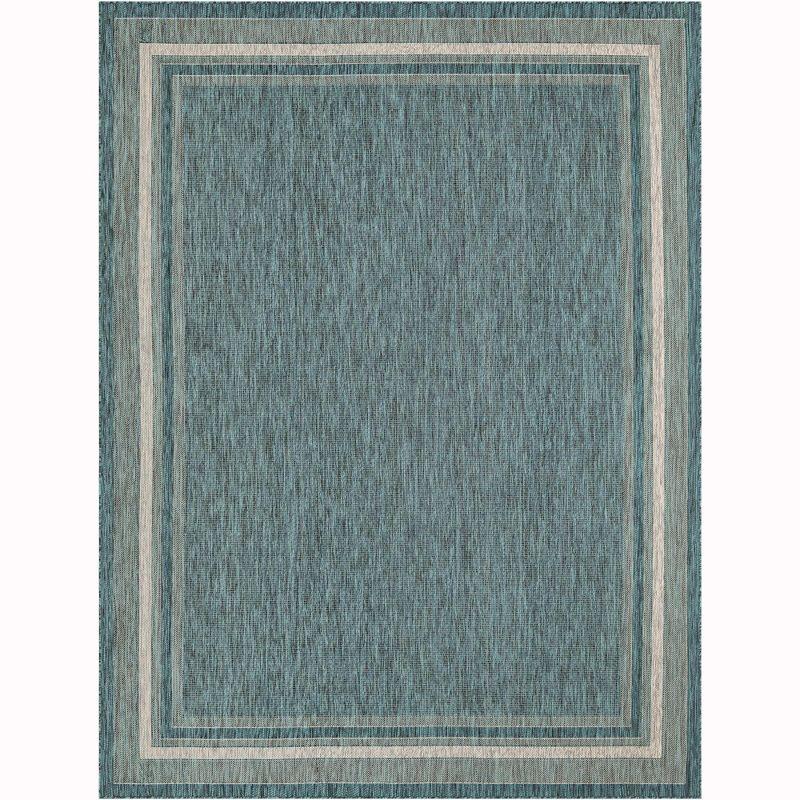 Unique Loom 9' 0 x 12' 2 Rectangle Indoor/Outdoor Border Teal Area Rug