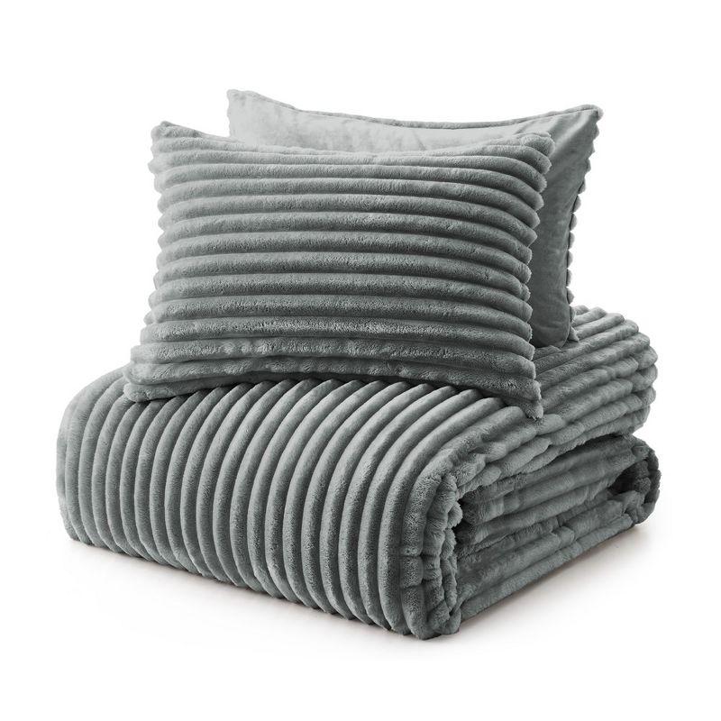 Peace Nest Flannel Fleece Plush Fuzzy Comforter Set Fluffy Bedding Set with 2 Pillowcases, Dark Grey, Queen