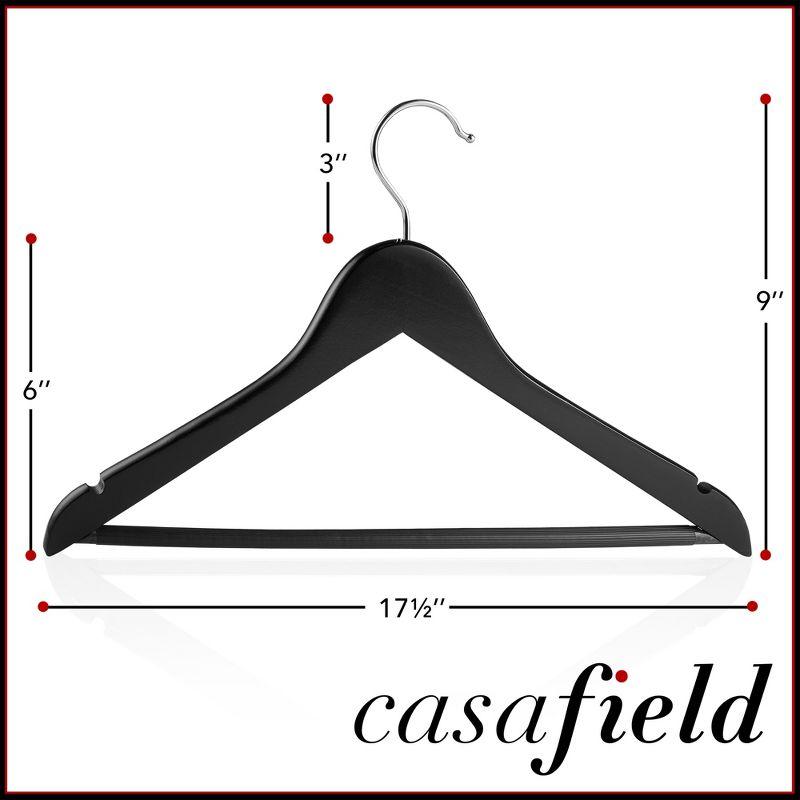 Casafield Wooden Suit Hangers, Non-Slip Pant Bar & Swivel Hook, Black - Set of 10