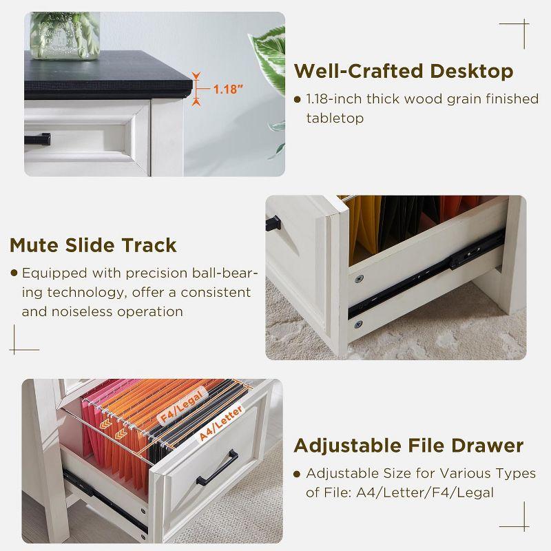 SinCiDo 53″ Farmhouse Home Office Desk, Writing Desks with File Cabinet & Drawer, White
