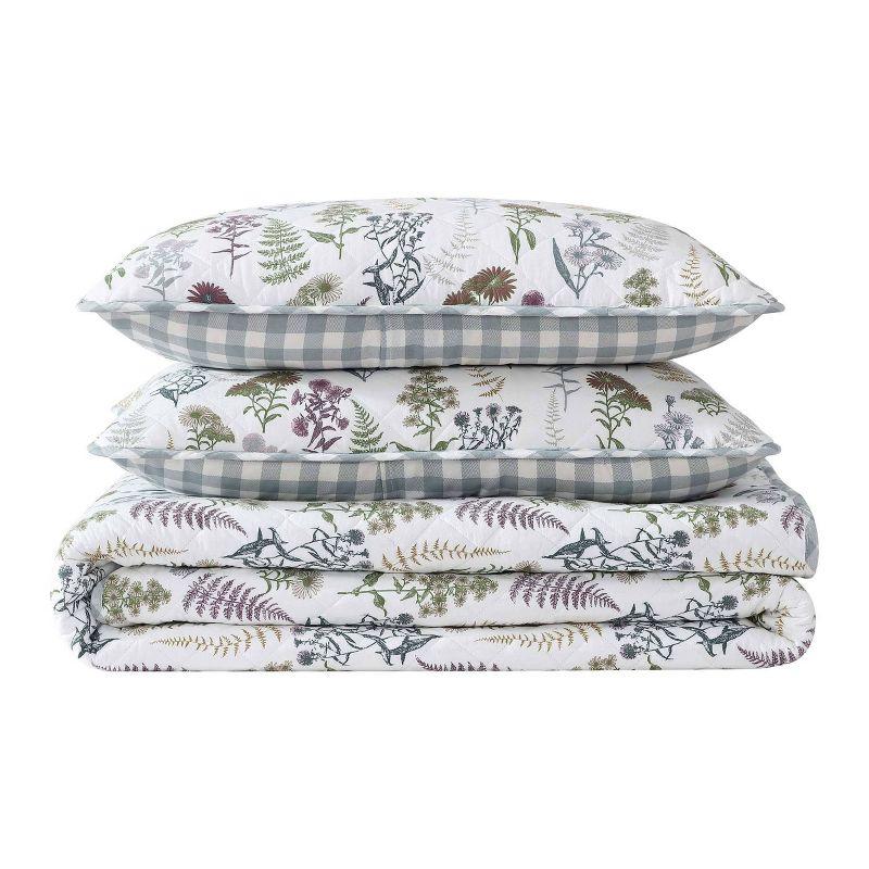 White Cotton Reversible Floral Full Quilt Set