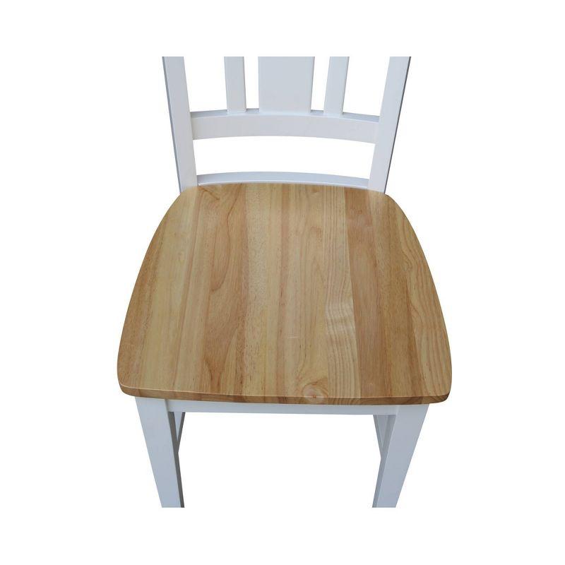 Set of 2 White and Natural Wood Slat Back Dining Chairs