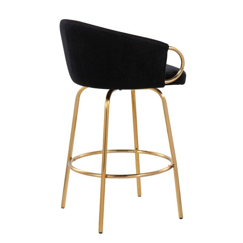 Set of 2 Claire Upholstered Counter Height Barstools Black/Gold - LumiSource: Velvet, Swivel, Low Back, Steel Legs