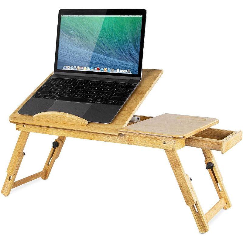 Mount-it Mount-It! Adjustable Bamboo Laptop Bed Tray w/ Tilting Top, Pullout Storage Drawer, Foldable Design