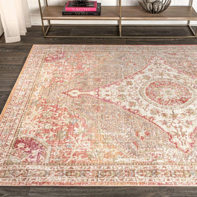8'x10' Petras Modern Ornate Medallion Area Rug, Brown/Pink - JONATHAN Y