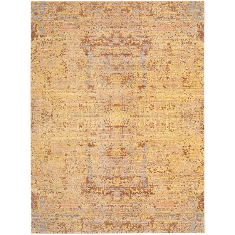 Abstract Gold & Multicolor Synthetic 4' x 6' Hand-Knotted Area Rug