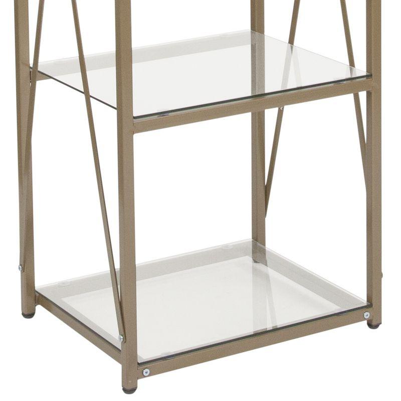 Merrick Lane 64" Modern Bookshelf Glass 4-Shelf Bookcase with Powder Coated Matte Gold Cross Braced Frame