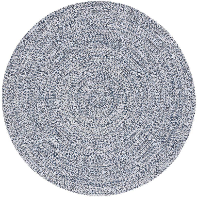 Handwoven Textured Braided Round Rug in Dark Blue/Ivory, 6' Diameter