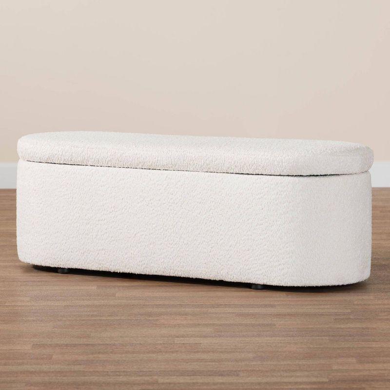 Baxton Studio Lavina Teddy Bear Fabric Storage Bench White: Oval Upholstered Ottoman, No Assembly Required