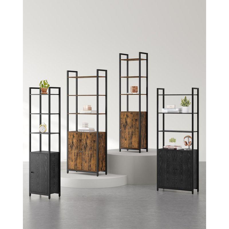 Black Modular 6-Tier Bookcase with Adjustable Shelves and Door