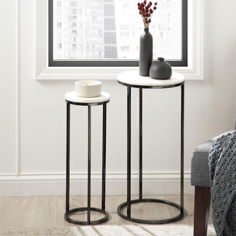 White Marble and Gunmetal Round Nesting Tables Set