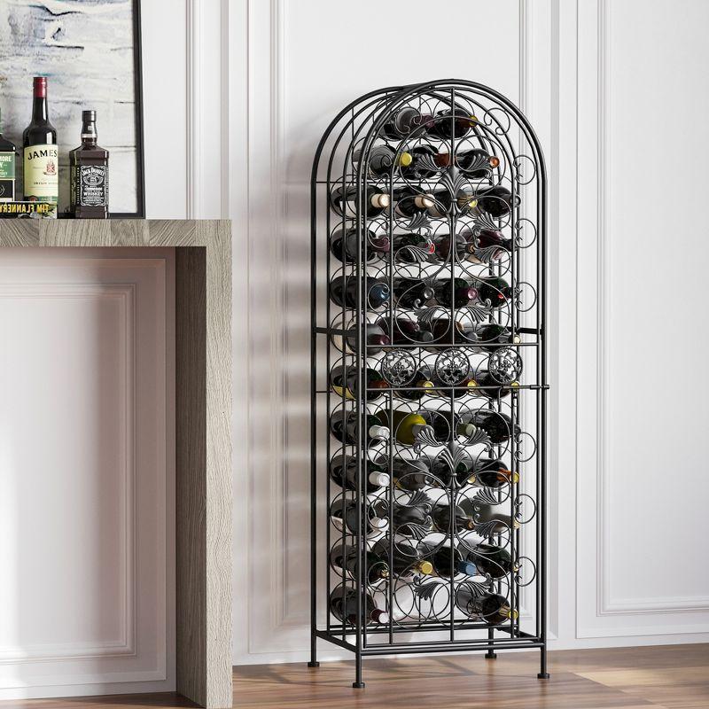 HOMCOM 45-Bottle Modern Wine Organizer Decorative Portable Wrought Iron Wine Rack Jail