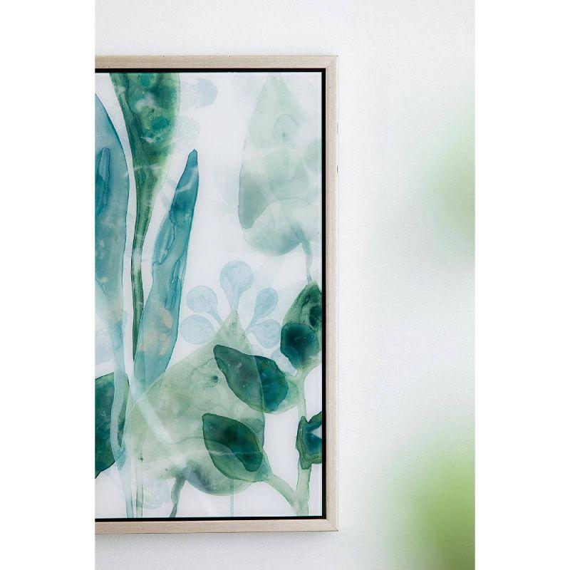 Leaves In Shades Of Greens Framed Printed Acrylic Wall Art - 19"W X 25.5"H X 1.5"L - Green/White