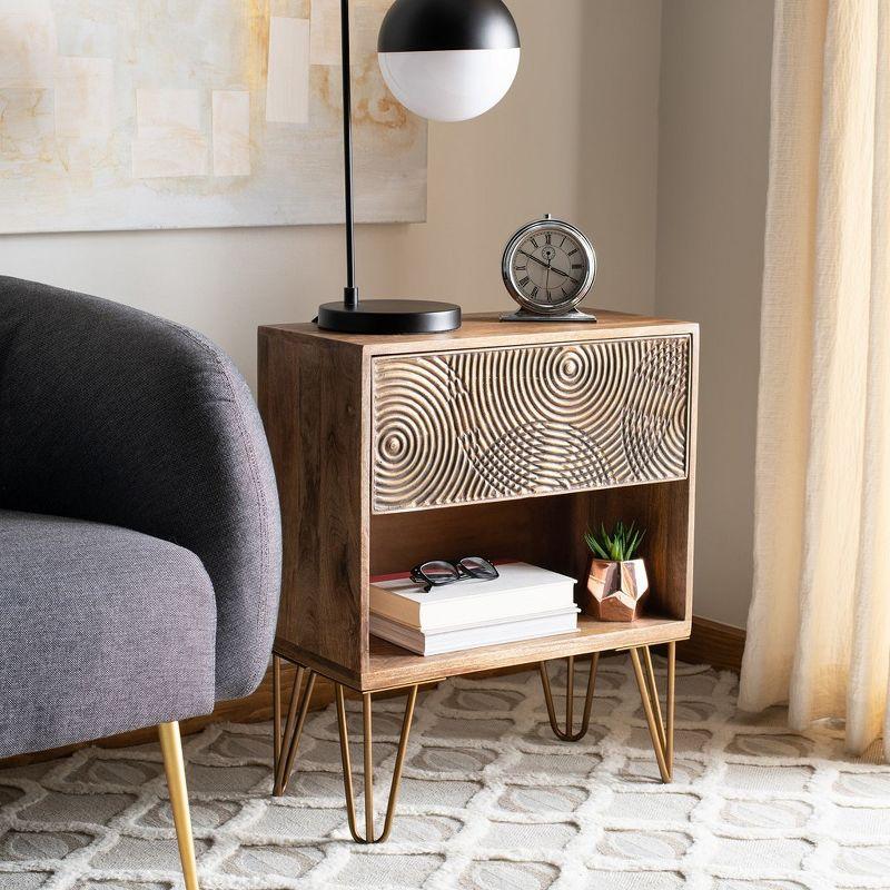 Solene 1 Drawer Nightstand - Natural/Brass - Safavieh.