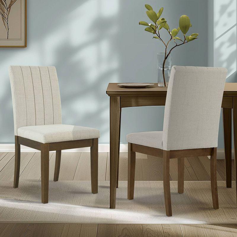 Light Taupe Upholstered Parsons Side Chair with Wood Base