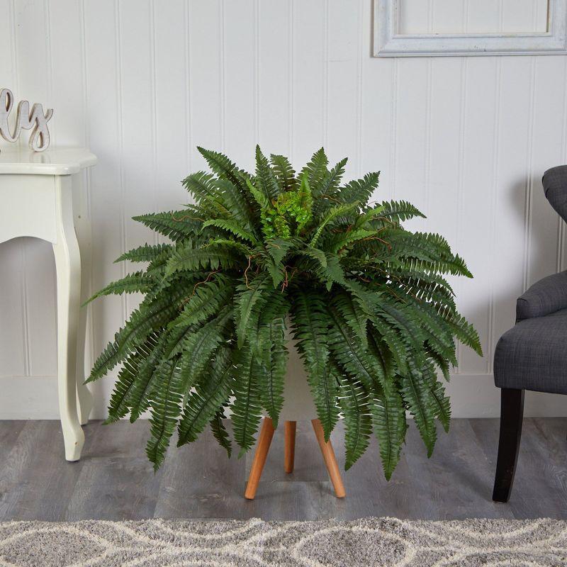 Nearly Natural 2.5-ft Boston Fern Artificial Plant in White Planter with Legs