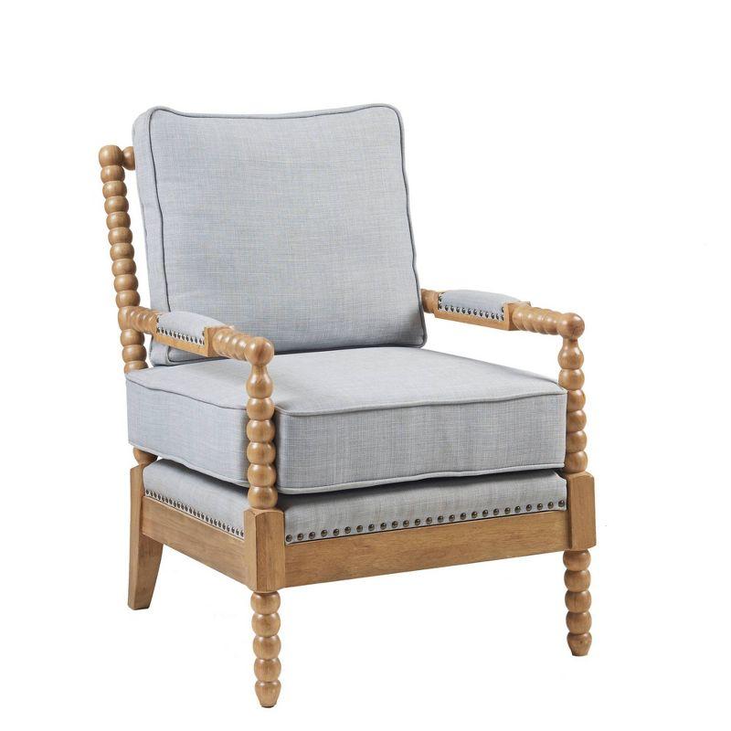 Elegant Light Blue Oakwood Accent Chair with Bronze Nailheads