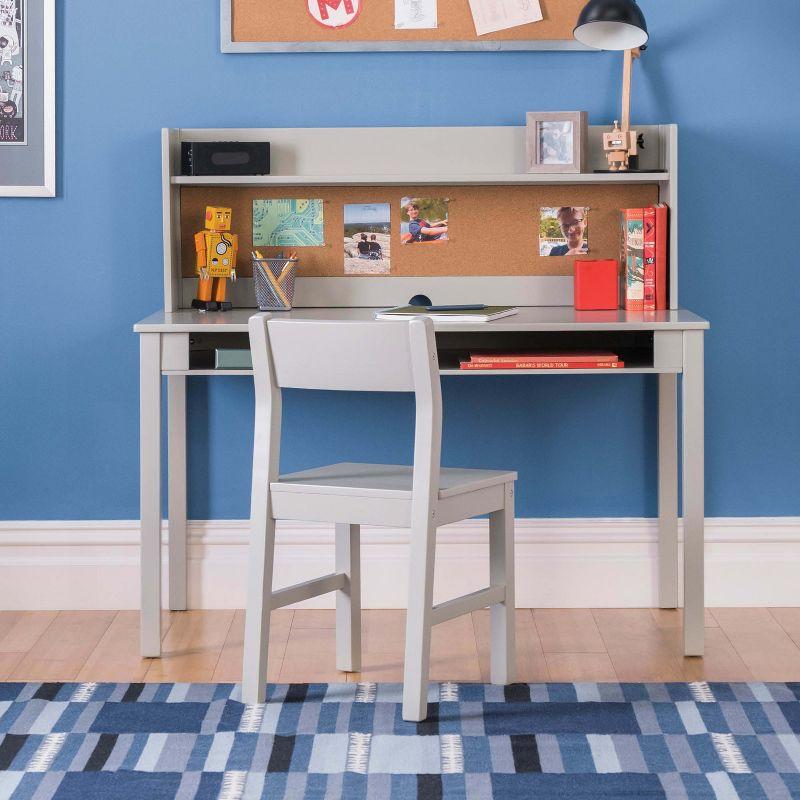 Gray Wooden Kids' Desk with Hutch and Chair Set