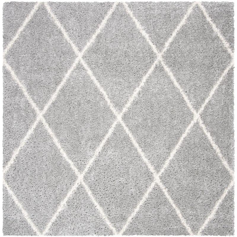 Grey and Cream Square Shag Area Rug