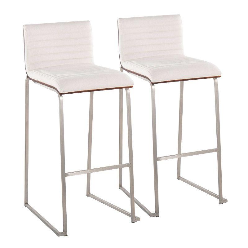 Set of 2 Mason Mara Barstools Stainless Steel/Walnut/Cream - LumiSource: Upholstered, Fixed Height, Foam Filled