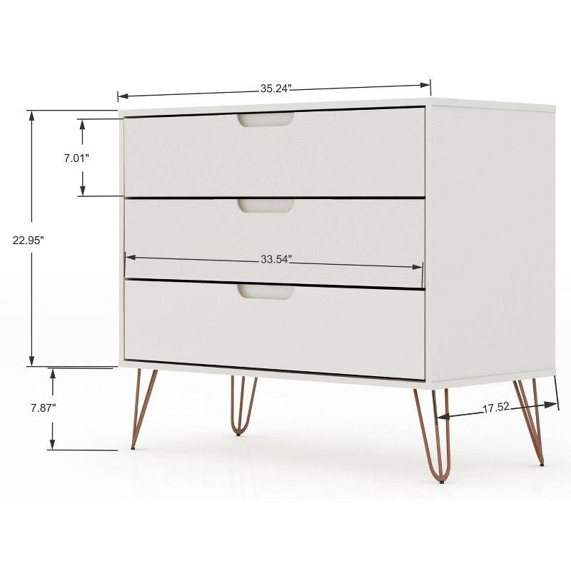 Set of 2 Rockefeller 3 Drawer Dresser Off White - Manhattan Comfort: MDF Bedroom Storage, Easy-Glide, Includes Anti-Tip Hardware