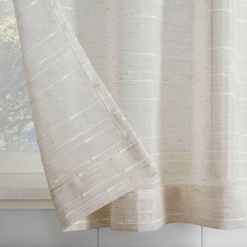 Gray Textured Slub Stripe Linen Blend Sheer Cafe Valance