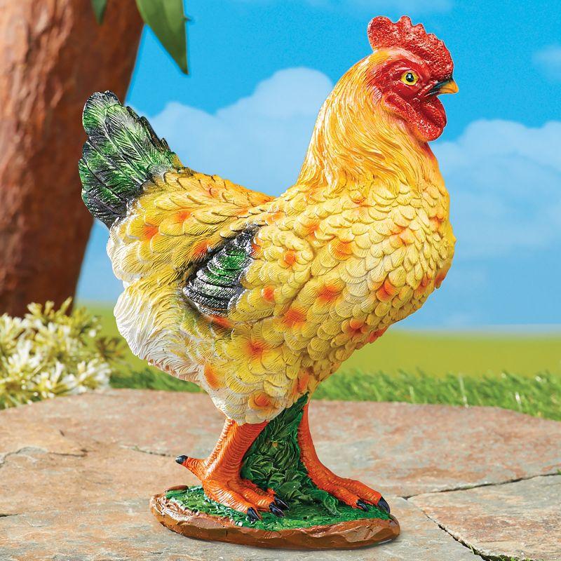 Hand-Painted Realistic Yellow and Green Farm Chicken Statue