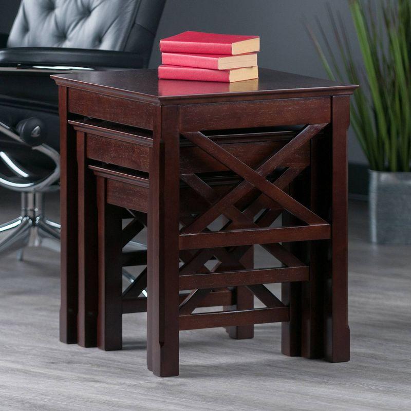 3pc Xola Nesting Table Cappuccino - Winsome: Rectangle Stacking Side Tables, Wood Veneer, Spot Clean