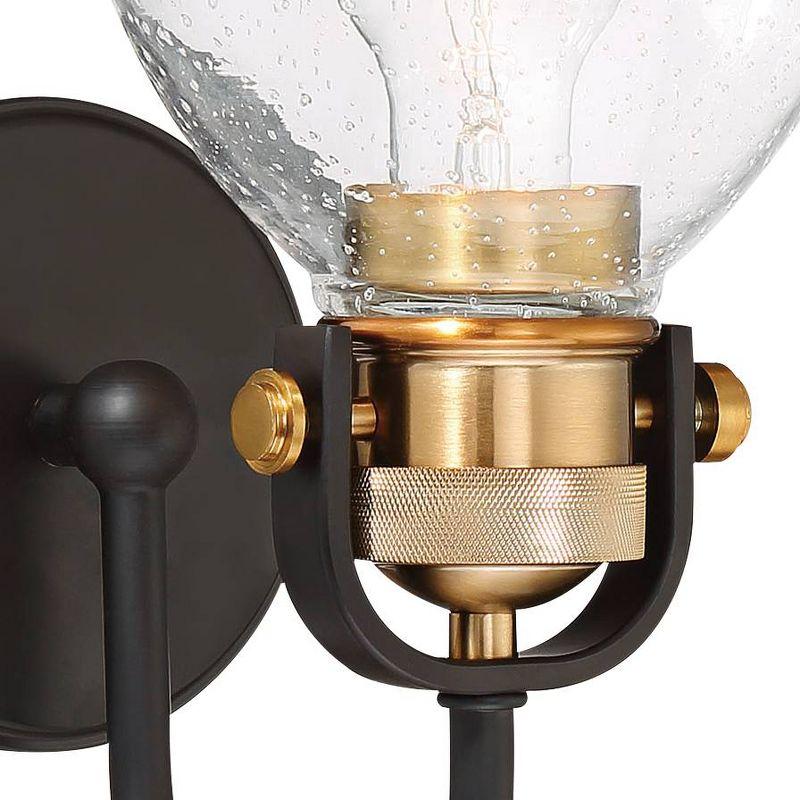 Lustrous Bronze and Brass Industrial Wall Sconce with Clear Seedy Glass Shade