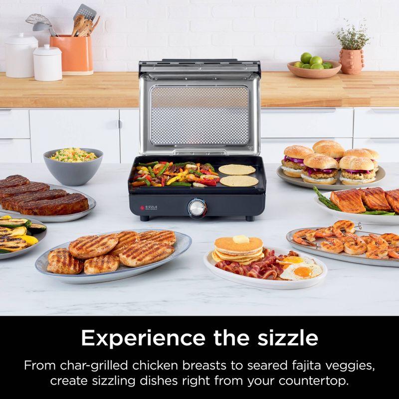 Ninja Sizzle Smokeless Nonstick Indoor Grill GR101: Griddle, Dishwasher-Safe, Temperature Control, Recipes Included