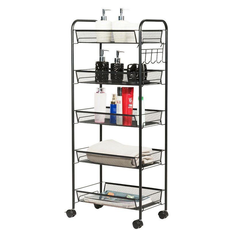 Costway 5 Tier Storage Rack Trolley Cart Home Kitchen Organizer Utility Baskets Black