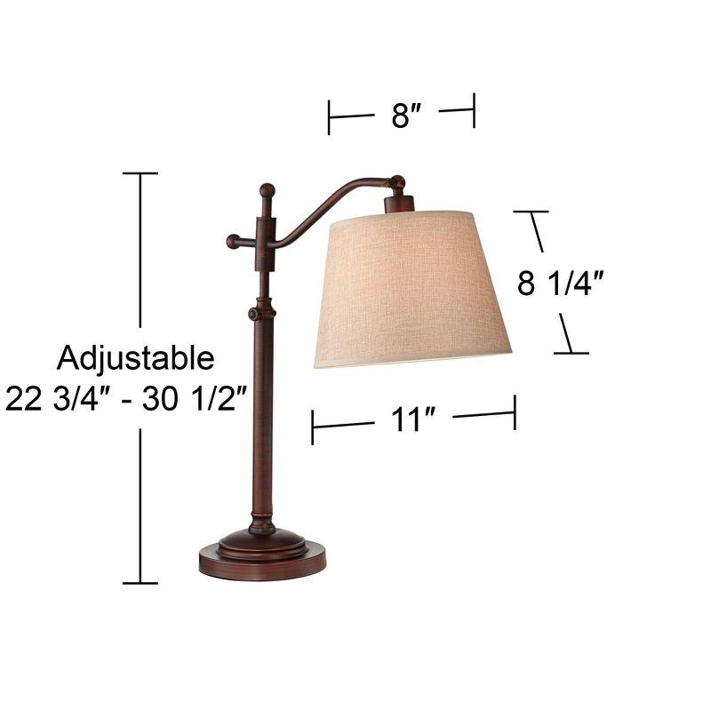 Regency Hill Downbridge Style Desk Table Lamp Adjustable Height 30.5" Tall Bronze Metal Tan Linen Look Shade for Living Room Bedroom Office