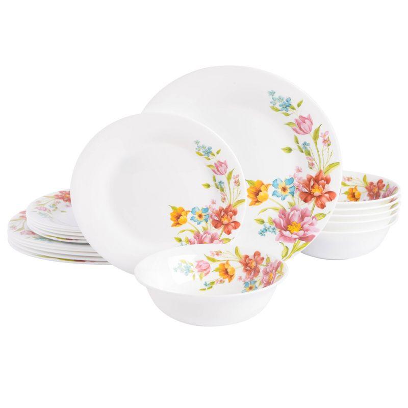 18-Piece Red Floral Opal Glass Dinnerware Set, Service for 6