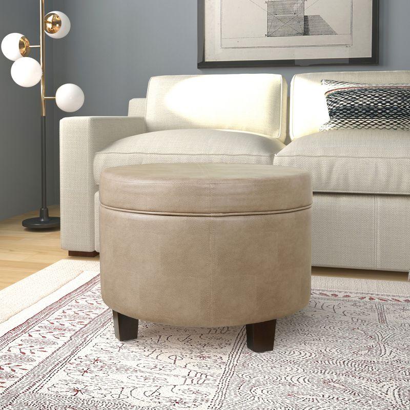 Round Faux Leather Ottoman Taupe - HomePop