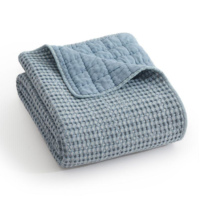 Chambray Blue Cotton Waffle Textured Throw Blanket