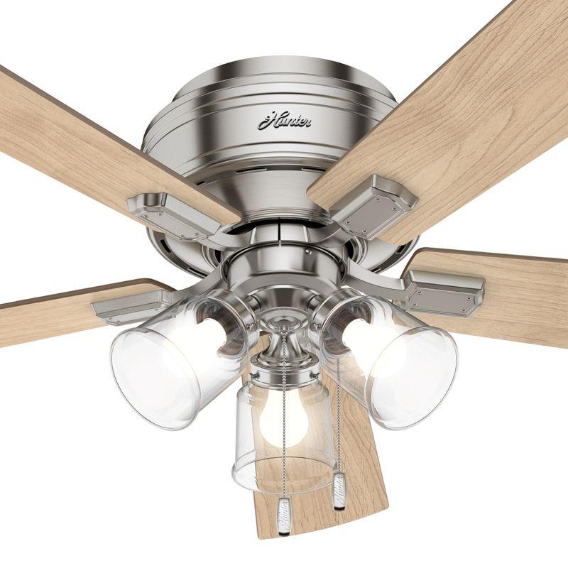 52" Crestfield Low Profile Ceiling Fan (Includes LED Light Bulb) Brushed Nickel - Hunter Fan: 5-Blade, 3-Speed, Flush Mount, Reversible Motor