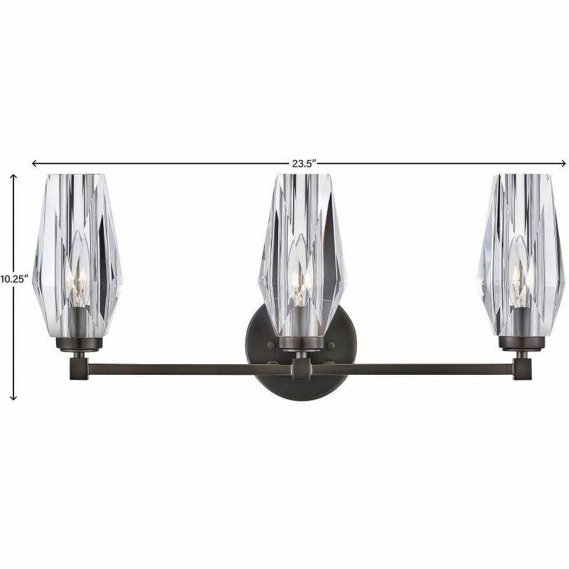 Hinkley Ana 3-Light Bath Vanity w/ Faceted Heavy-Cut Diamond-Shaped Crystal Shades - Black Oxide