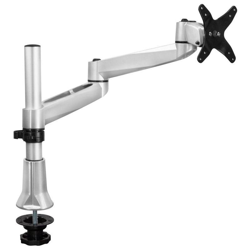 Mount-It! Single Dual-Segment Monitor Desk Mount with Full Motion Arm | VESA 75 &100 mm Compatible Computer Screen Bracket with Grommet Base | Silver