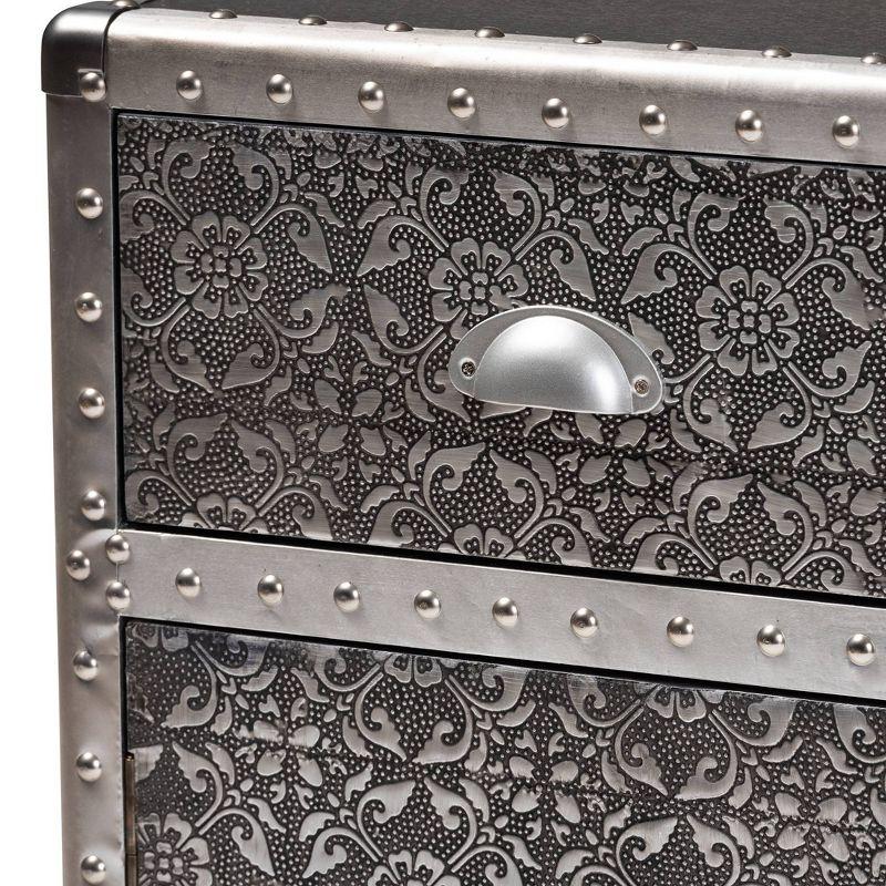 Cosette Metal Floral Accent Cabinet Silver - Baxton Studio: Universal Storage Footlocker, 28" High