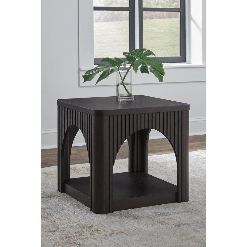 Benjara Yini Square Side End Table, Lattice, Arch Design, 24 Inch Black Wood