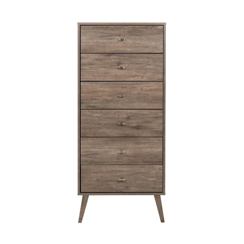 6 Drawer Milo Mid-Century Modern Tall Chest Drifted Gray - Prepac: Space-Saving Bedroom Storage
