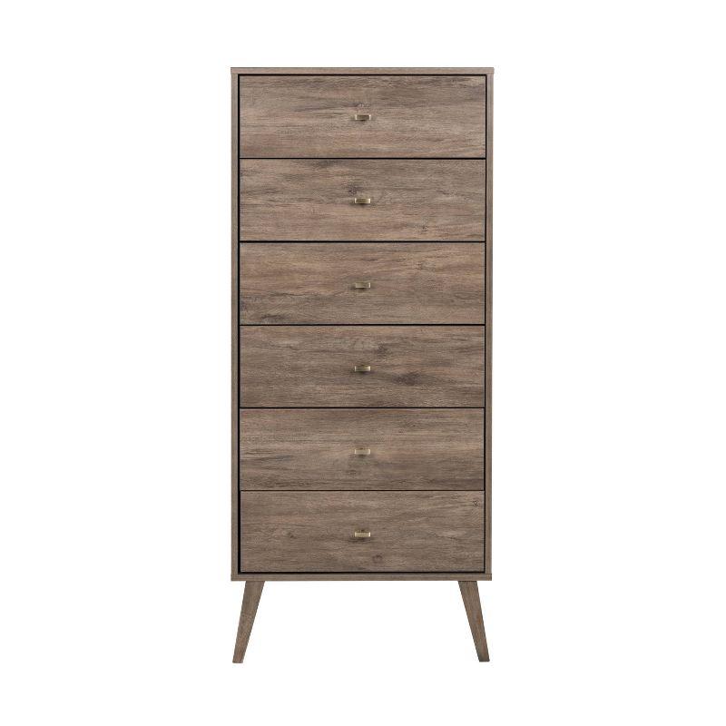 Drifted Gray Mid-Century Modern Tall 6-Drawer Chest