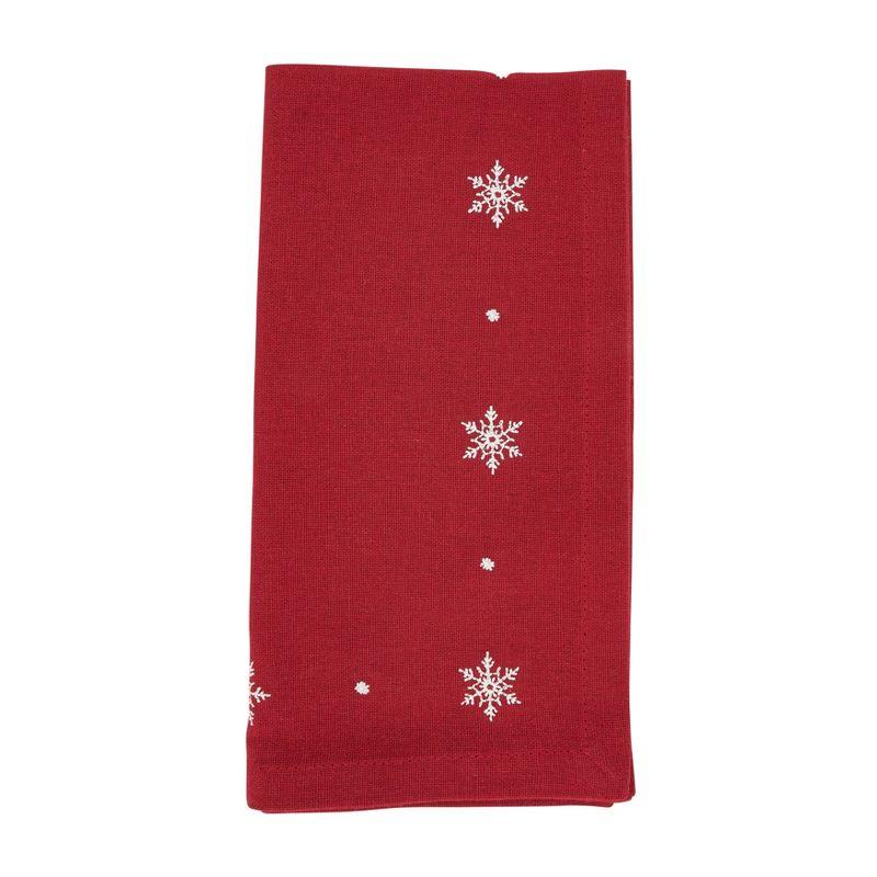 Red Cotton Winter Snowflake Embroidered Napkins (Set of 4)