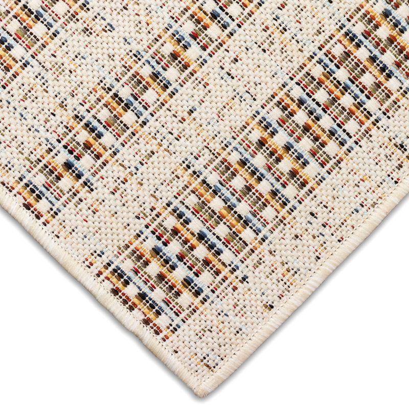 Ivory Mosaic Stripe 95" Round Synthetic Indoor/Outdoor Rug